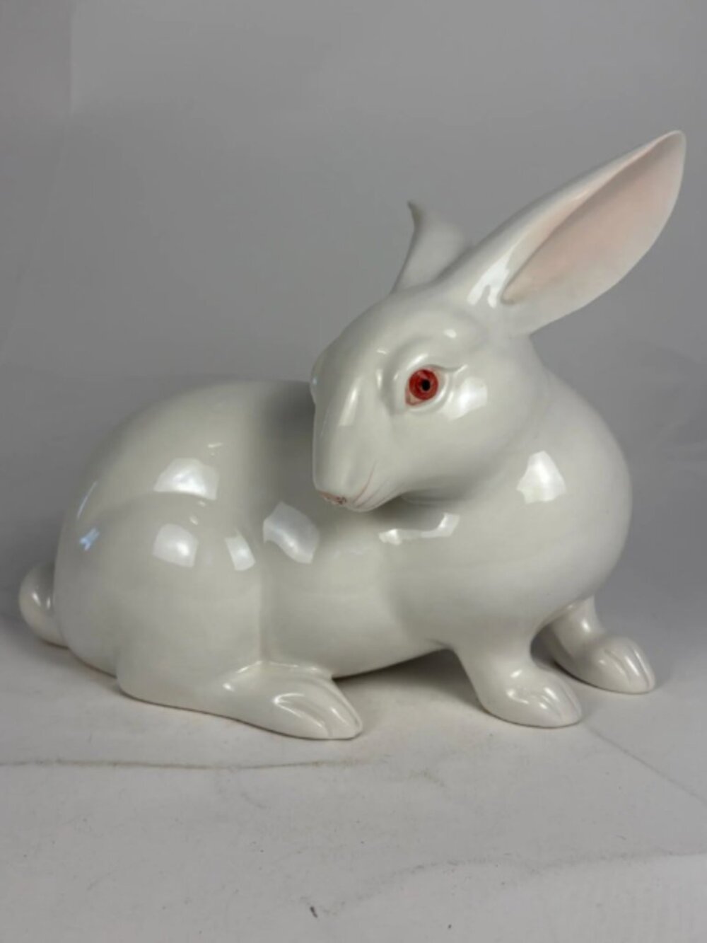 Vintage Fitz and Floyd White Porcelain Rabbit Figurine 1978 Hand Painted Large